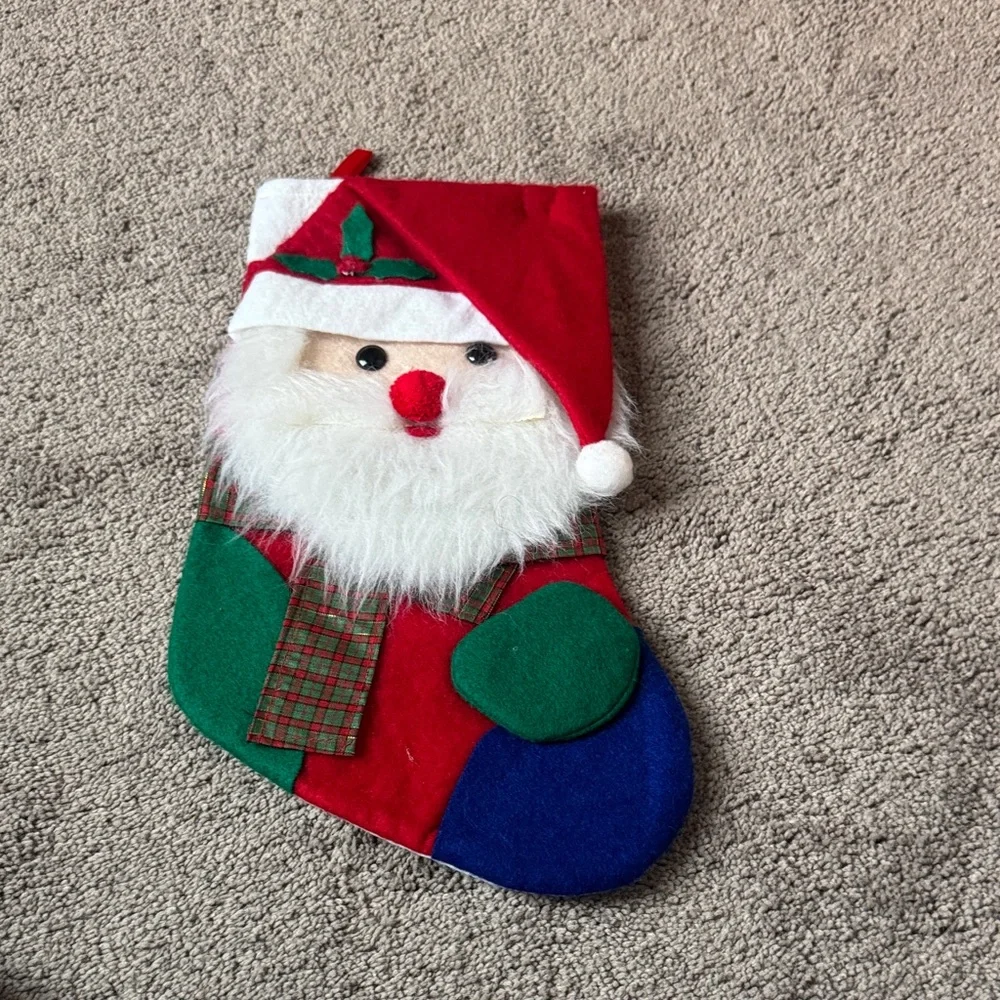 Santa Claus Christmas Felt Stocking Plush Beard Holiday Mantel Decor
